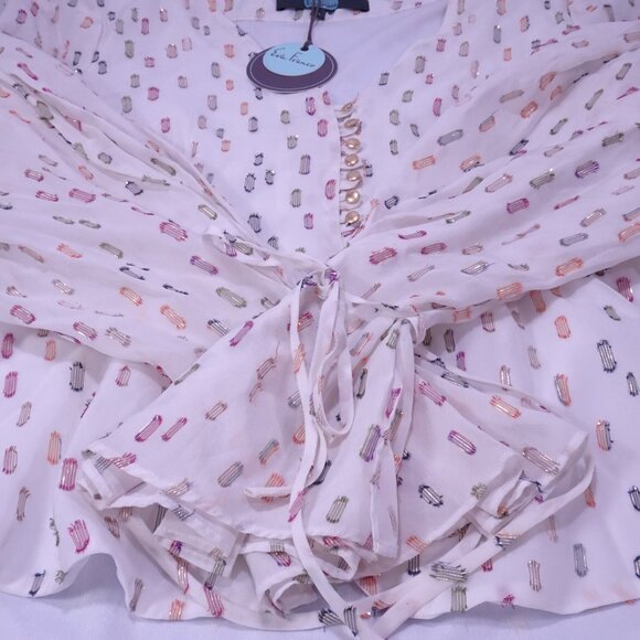 Eva Franco Multi Color Gold Thread Overlay Balloon Sleeve Blouse Sz 4 NWT 398 - Picture 14 of 14